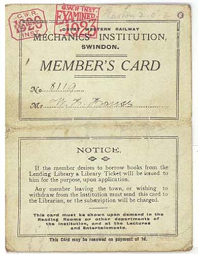Haydon Wick Workmens Club membership card 1927 rear
