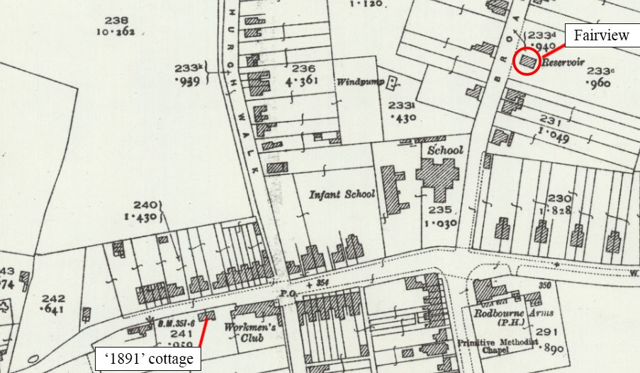 Map of The Broadway, Rodbourne Cheney, showing location of Fairways bungalow
